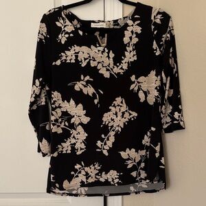 Calvin Klein Black and Cream Floral Blouse
